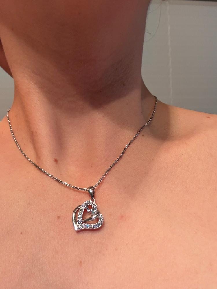 Customer photo review of Angela 18k White Gold Plated Double Heart Stud Earrings and Necklace Set with Swarovski Crystals