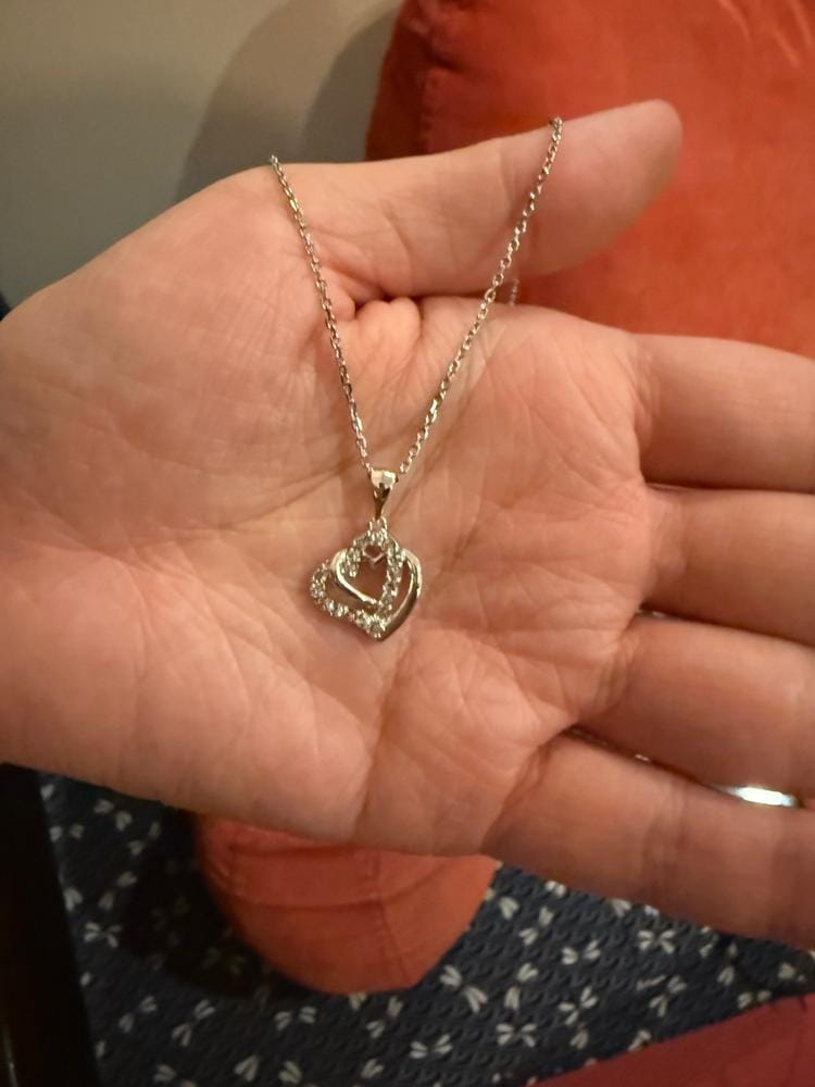 Customer photo review of Angela 18k White Gold Plated Double Heart Stud Earrings and Necklace Set with Swarovski Crystals