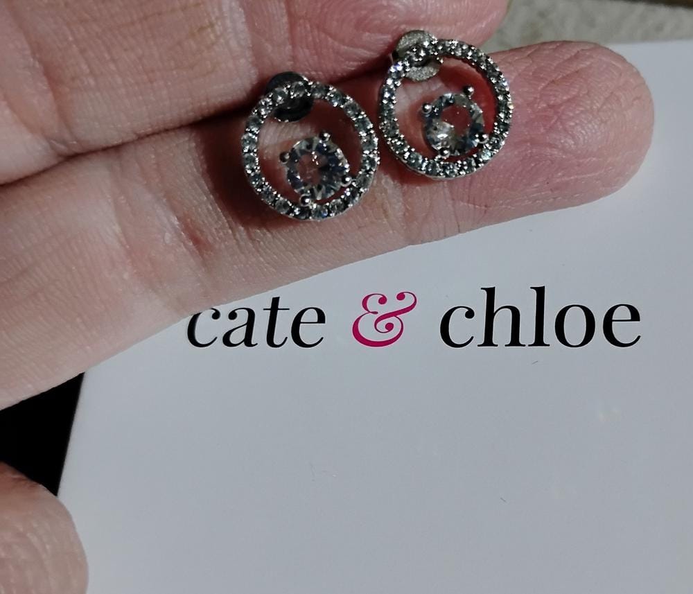 Customer photo review of Reign 18k White Gold Plated Halo Drop Stud Earrings with Swarovski Crystals