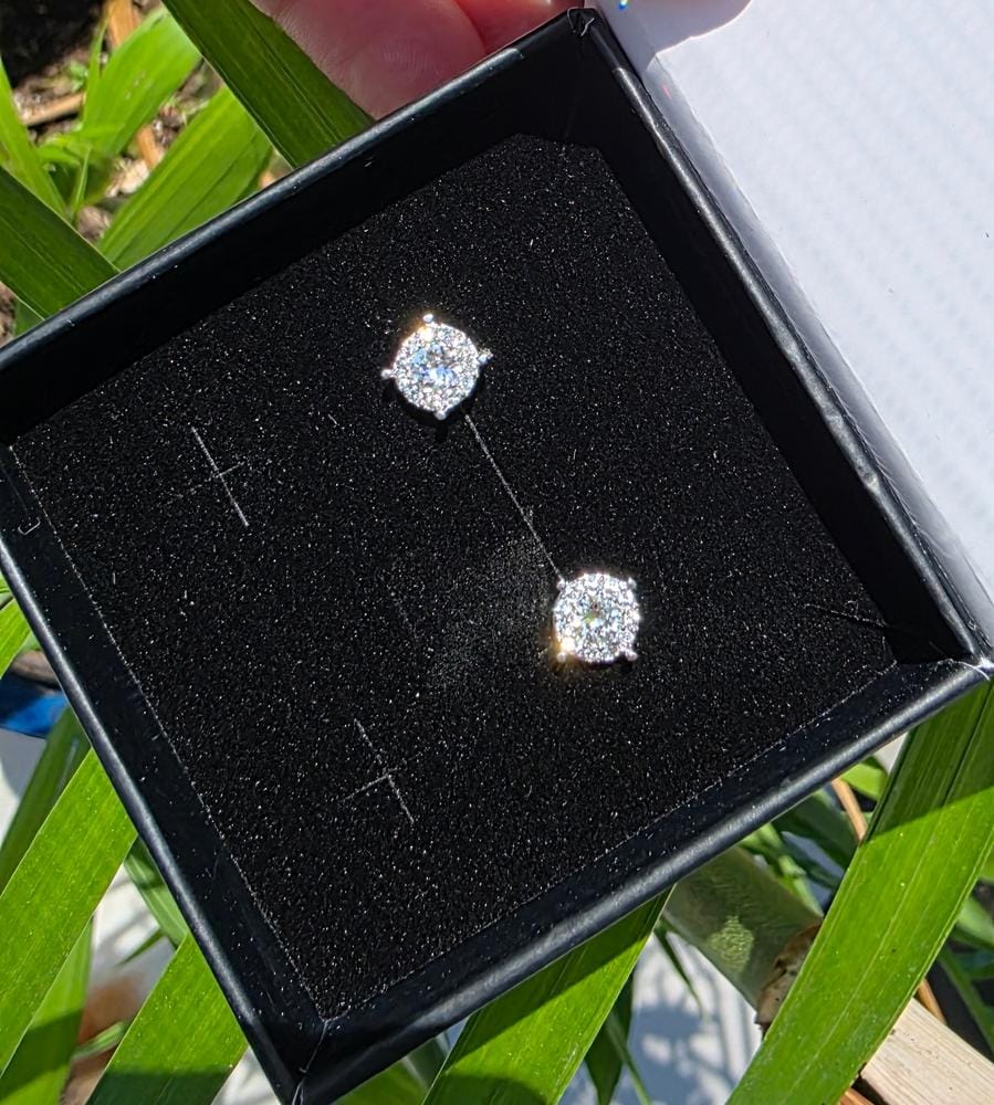 Customer photo review of Raylee 18k White Gold Plated Halo Stud Earrings with Swarovski Crystals