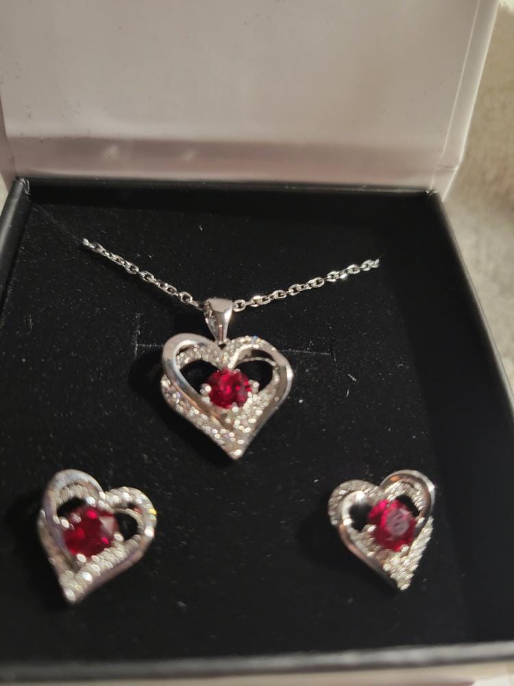 Customer photo review of Forever Birthstone 18k White Gold Plated Double Heart Necklace with Swarovski Crystals