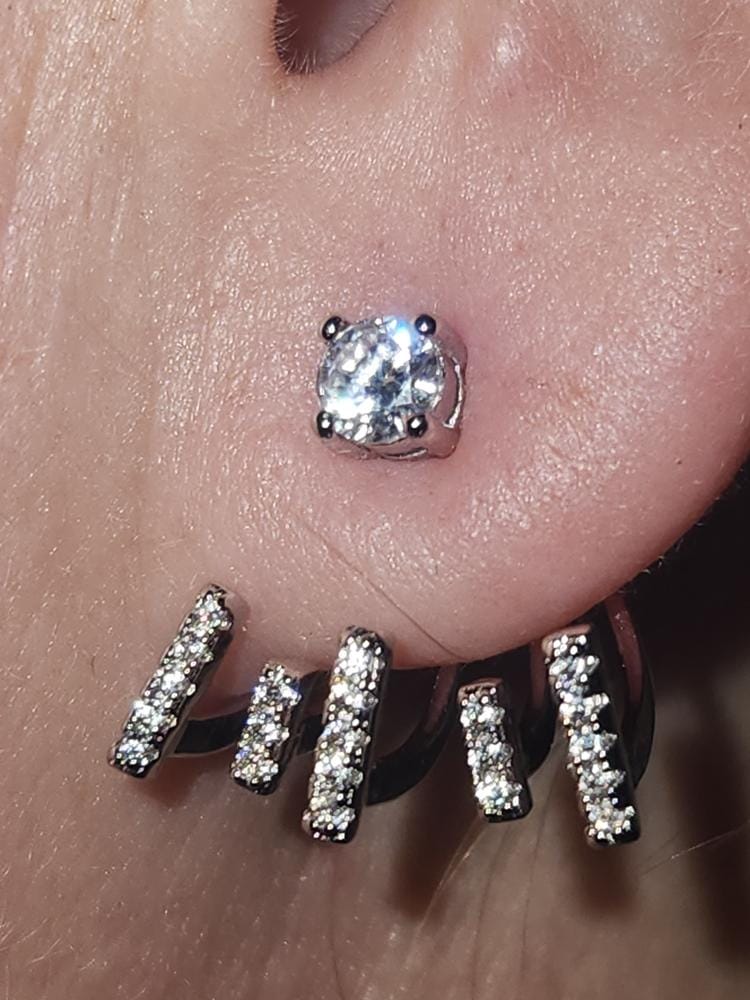 Customer photo review of Angelina 18k White Gold Plated Stud Earrings Drop Claw Design with Simulated Diamond Crystals