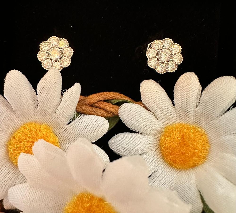 Customer photo review of Alyssa 18k White Gold Plated Flower Stud Earrings with Simulated Diamond Crystals