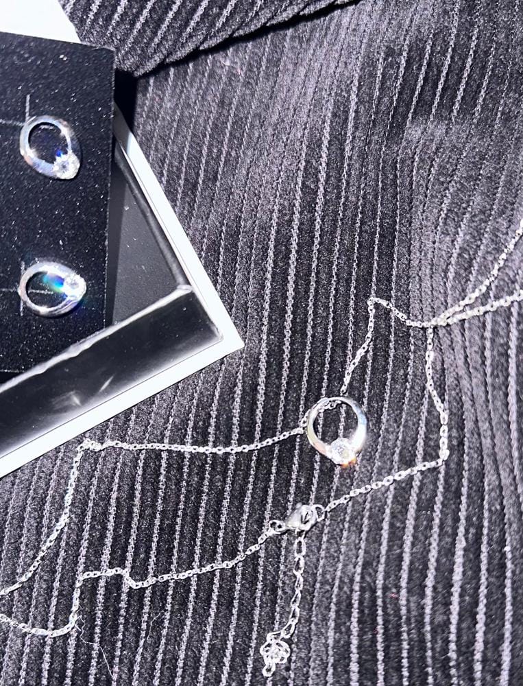 Customer photo review of Dahlia 18k White Gold Plated 13mm Hoop Necklace with Swarovski Crystal