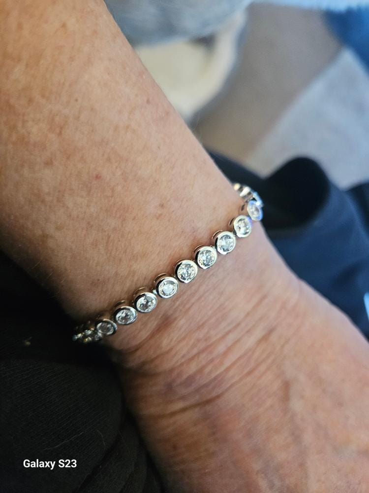 Customer photo review of Joelle 18k White Gold Plated Tennis Bracelet with Simulated Diamond Crystals