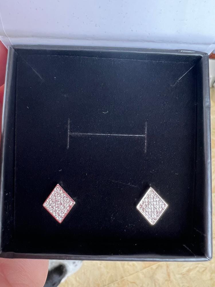 Customer photo review of Lennon 18k White Gold Plated Diamond Shaped Stud Earrings with Swarovski Crystals