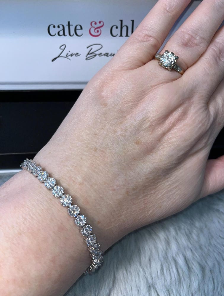 Customer photo review of Ally 18k White Gold Plated Tennis Bracelet with Simulated Diamond Crystals