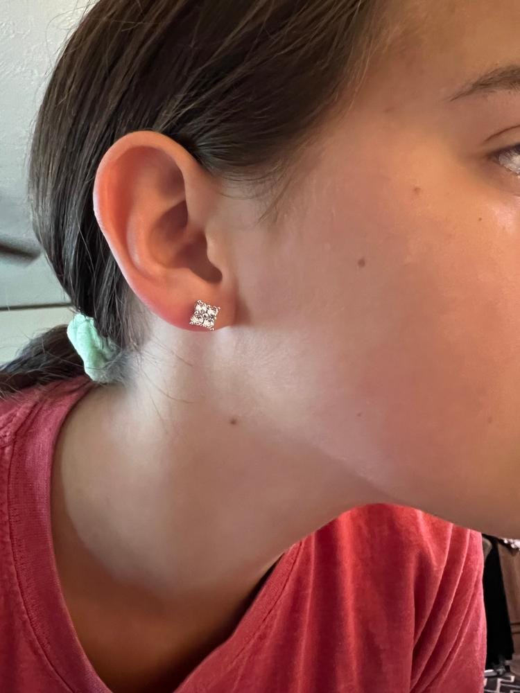 Customer photo review of Rae 18k White Gold Stud Earrings with Swarovski Crystals