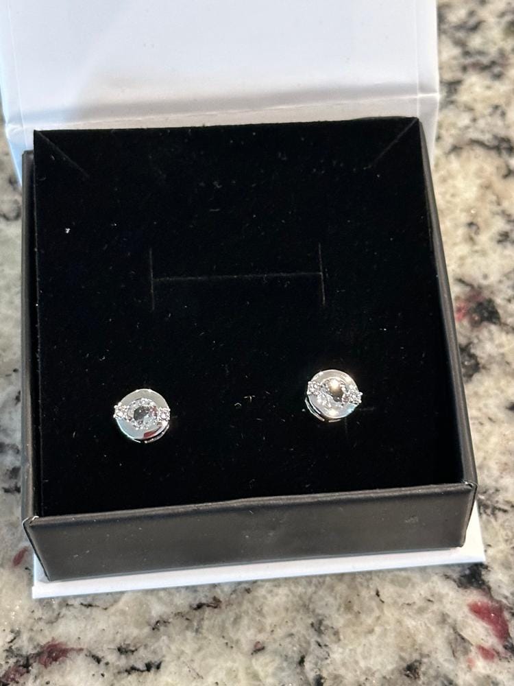 Customer photo review of Zara 18k White Gold Plated Stud Earrings with Round Cut Swarovski Crystals