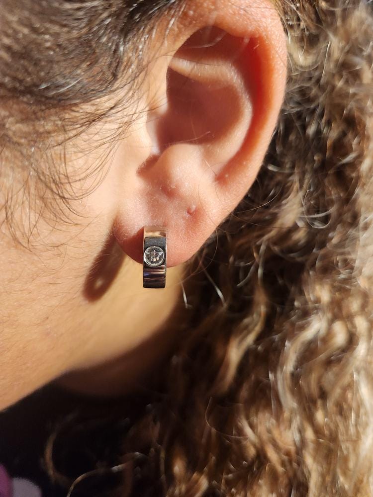 Customer photo review of Alana 18k White Gold Plated 14mm Small Hoop Earrings with Swarovski Crystals — Final Sale - Fab Fav