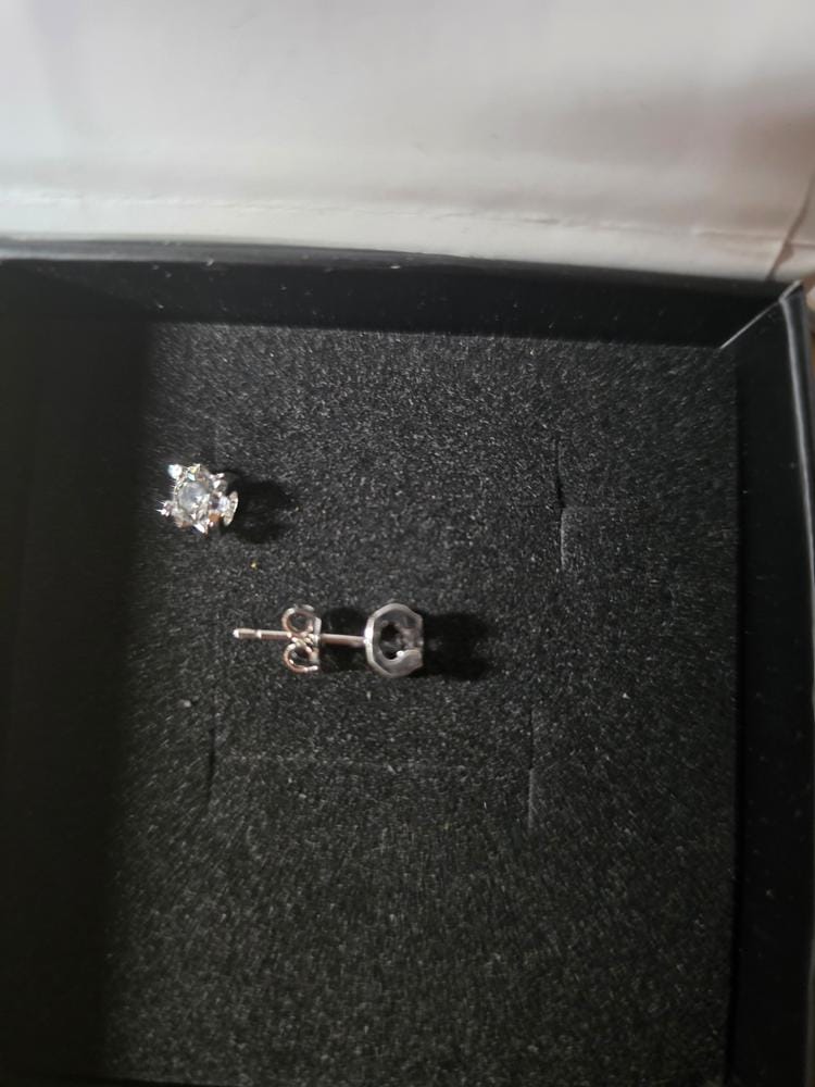 Customer photo review of Clara 18k Gold Plated Stud Earrings with Solitaire Round Cut Swarovski Crystal — Final Sale