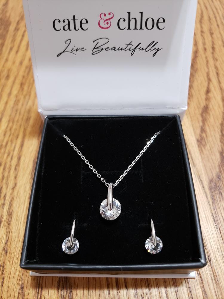 Customer photo review of McKayla 18k White Gold Plated Drop Earrings with Swarovski Crystals