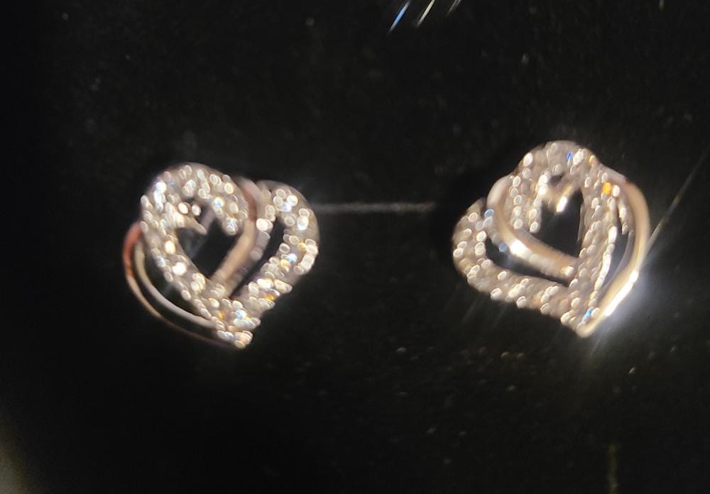 Customer photo review of Angela 18k White Gold Plated Silver Double Heart Stud Earrings with Swarovski Crystals