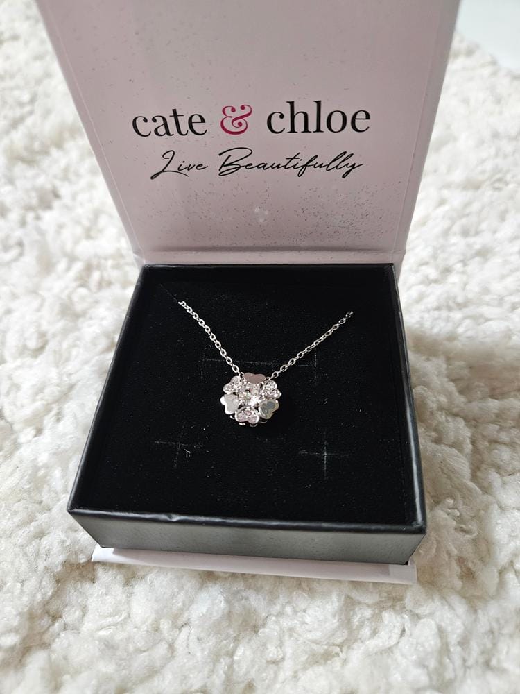 Customer photo review of Khloe 18k White Gold Plated Flower Heart Necklace with Crystals