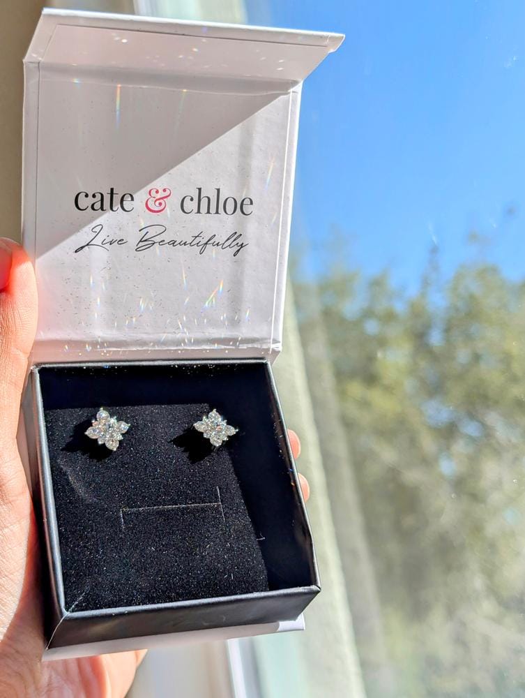 Customer photo review of Macie 18k White Gold Plated Cluster Stud Earrings with Swarovski Crystals - Final Sale