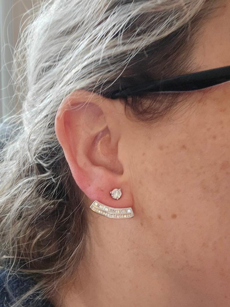 Customer photo review of Aria 18k White Gold Plated Silver Drop Earrings with Simulated Diamond Crystals — Final Sale