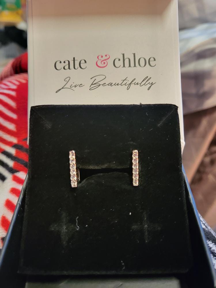 Customer photo review of Sydney 18k White Gold Plated 14mm Square Hoop Earrings with Swarovski Crystals