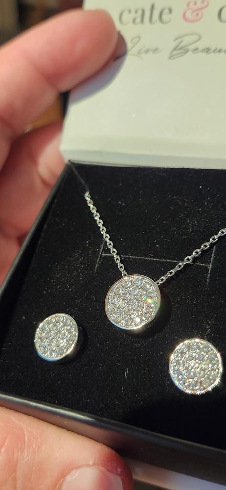 Customer photo review of Nelly 18k White Gold Plated Pave Stud Earrings with Swarovski Crystals
