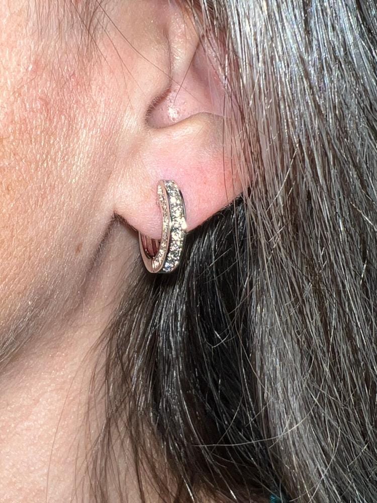 Customer photo review of Viviana 18k White Gold Plated 17mm Hoop Earrings with Swarovski Crystals