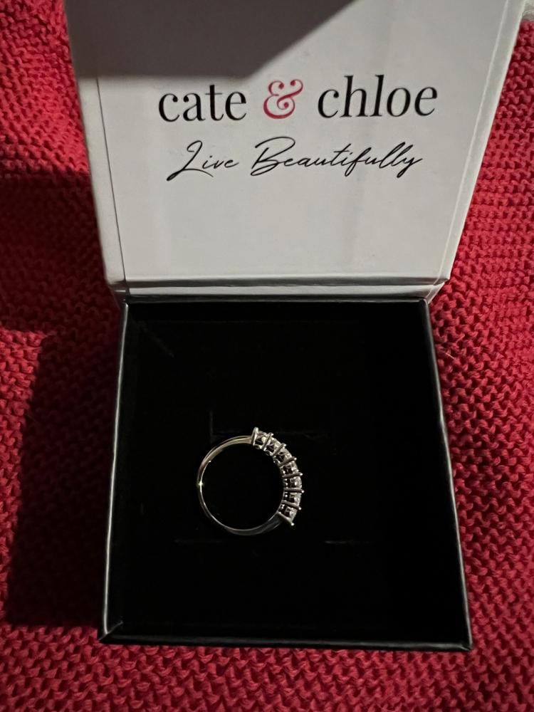 Customer photo review of Moissanite by Cate & Chloe Josephine 0.77tcw Round Cut 925 Sterling Silver 18k White Gold Plated Wedding Band
