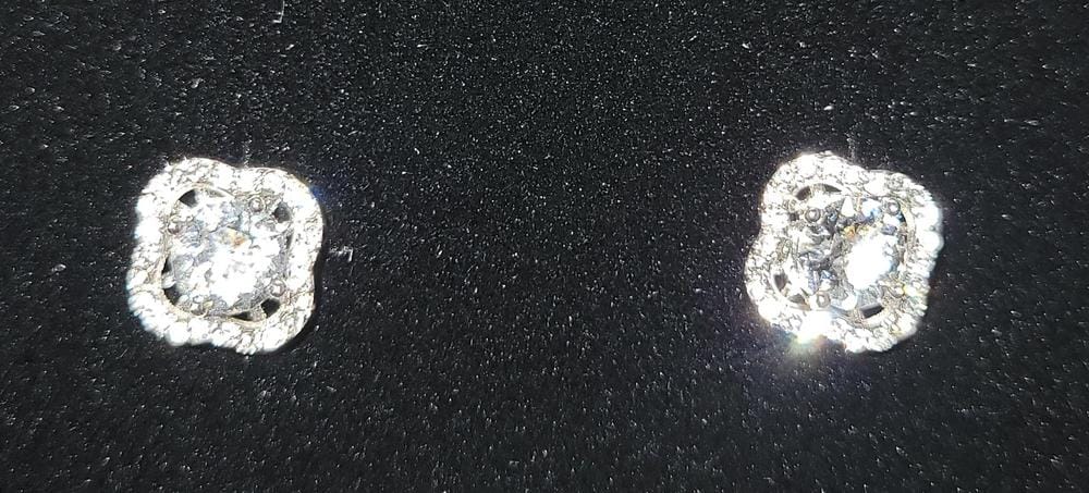 Customer photo review of Haddie 18k White Gold Plated 2-in-1 Halo Stud Earrings with Swarovski Crystals