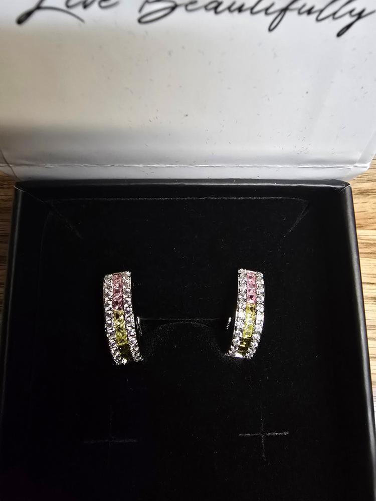 Customer photo review of Rachel 18k White Gold Plated 19mm Hoop Earrings with Swarovski Crystals