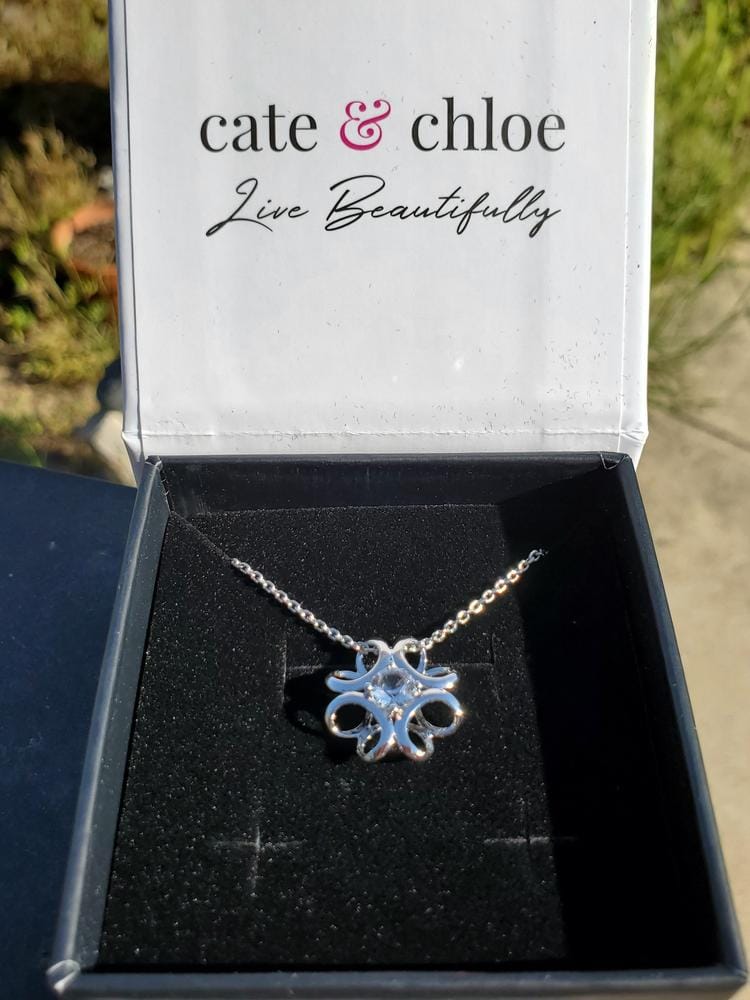 Customer photo review of Alexis 18k White Gold Plated Flower Pendant Necklace with Swarovski Crystal