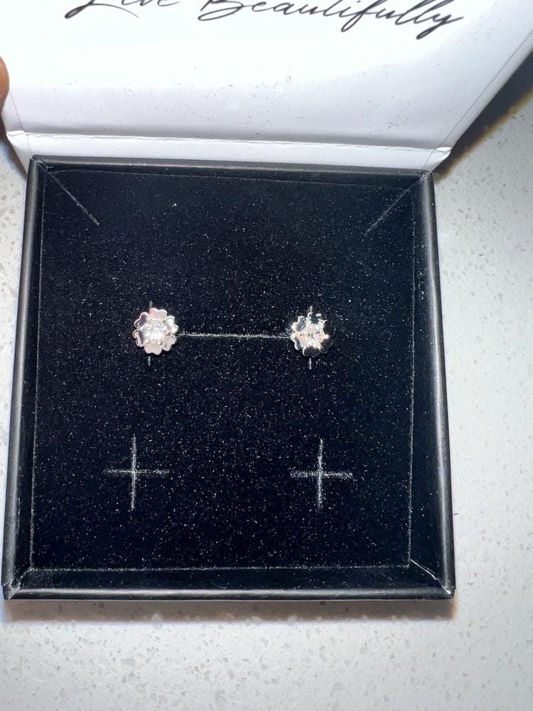 Customer photo review of Khloe 18k White Gold Plated Flower Heart Earrings with Crystals