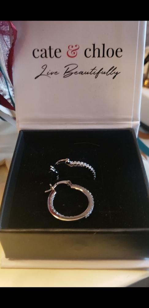 Customer photo review of Margot 18k White Gold Plated 24mm Hoop Earrings with Simulated Diamond Crystals