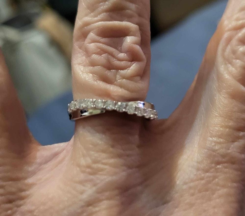 Customer photo review of Moissanite by Cate & Chloe Emerson 0.36tcw Round Cut 925 Sterling Silver 18k White Gold Plated Wedding Band