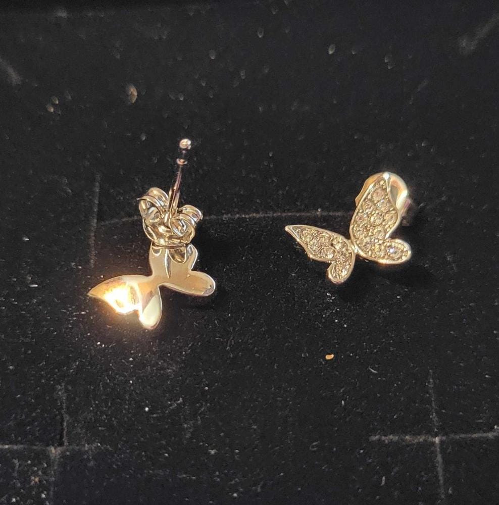 Customer photo review of Yuenen 18k White Gold Plated Silver Butterfly Stud Earrings with Swarovski Crystals
