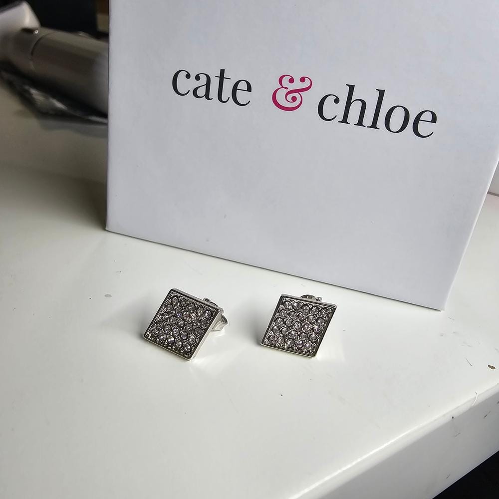 Customer photo review of Lennon 18k White Gold Plated Diamond Shaped Stud Earrings with Swarovski Crystals