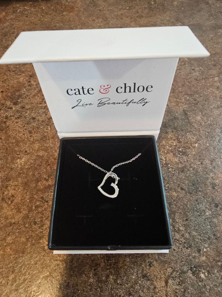 Customer photo review of Capri 18k White Gold Plated Silver Heart Necklace with Swarovski Crystals