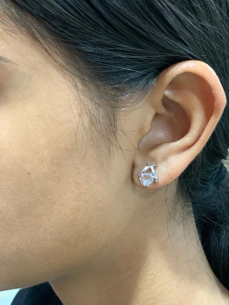 Customer photo review of Eloise 18k White Gold Plated Stud Earrings with Solitaire Round Cut Swarovski Crystal