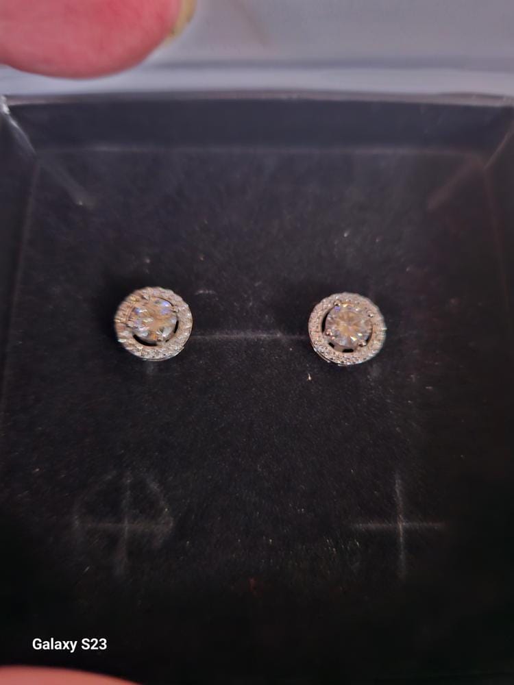 Customer photo review of Moissanite by Cate & Chloe Kailani 18k Gold Plated 925 Sterling Silver Stud Earrings 1.18tcw