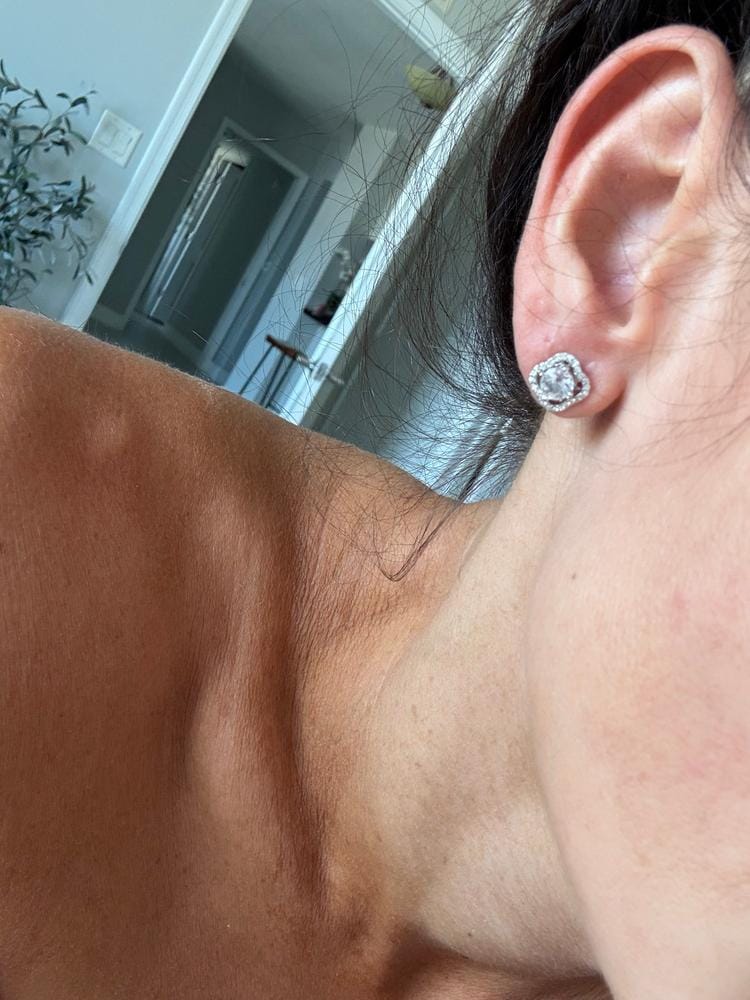 Customer photo review of Haddie 18k White Gold Plated 2-in-1 Halo Stud Earrings with Swarovski Crystals