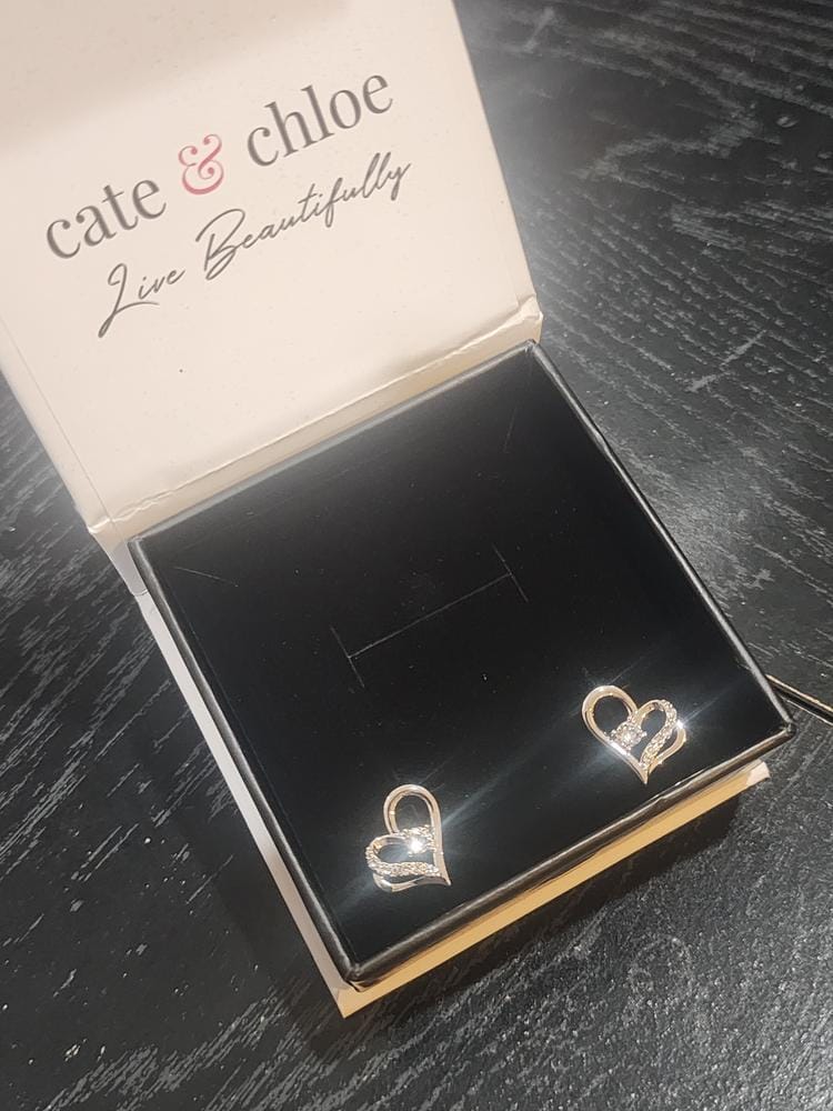Customer photo review of Kara 18k White Gold Plated Silver Heart Stud Earrings with Swarovski Crystals
