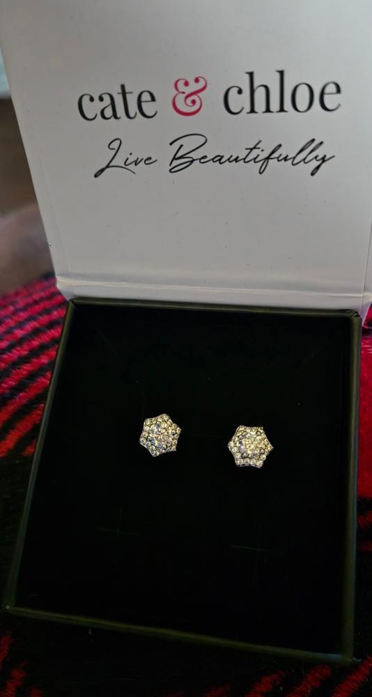 Customer photo review of Poppy 18k White Gold Plated Stud Earrings with Simulated Diamond Crystals