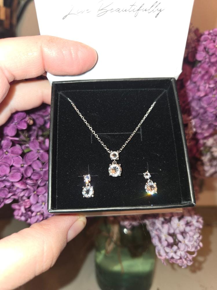 Customer photo review of Jasmine 18k White Gold Plated Drop Necklace with Swarovski Crystals
