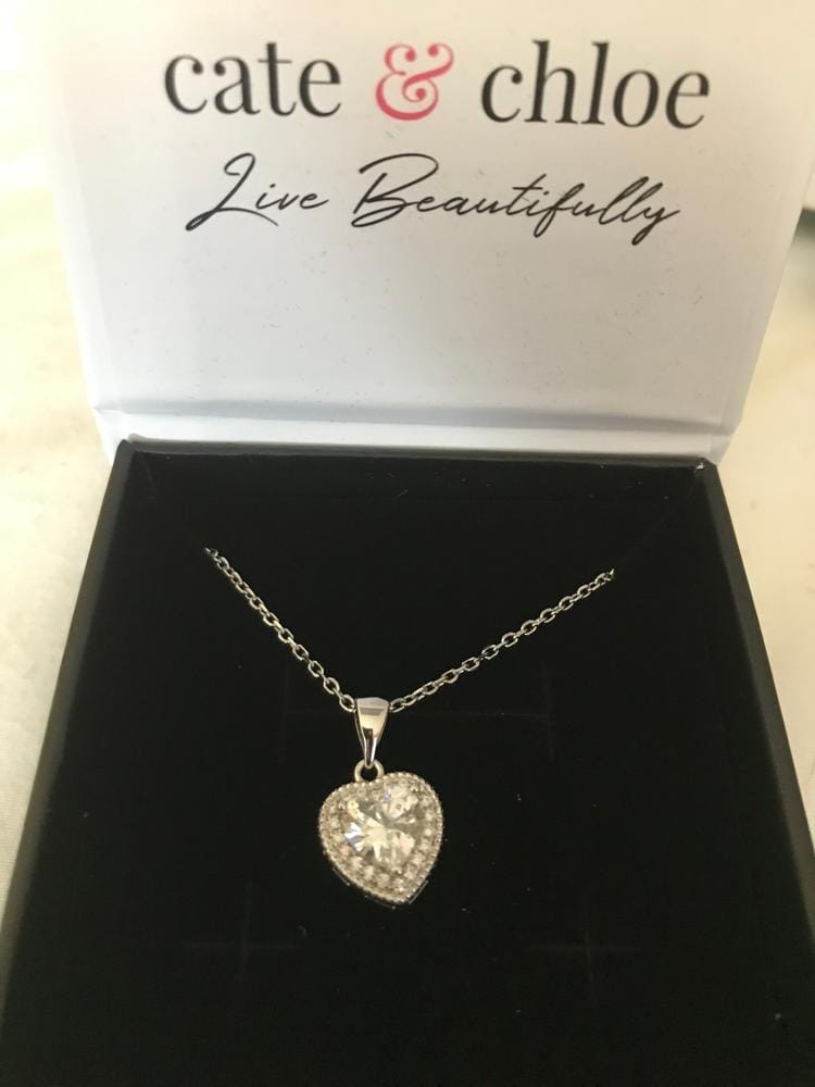 Customer photo review of Coraline 18k White Gold Plated Heart Pendant Necklace with Simulated Diamond Crystals