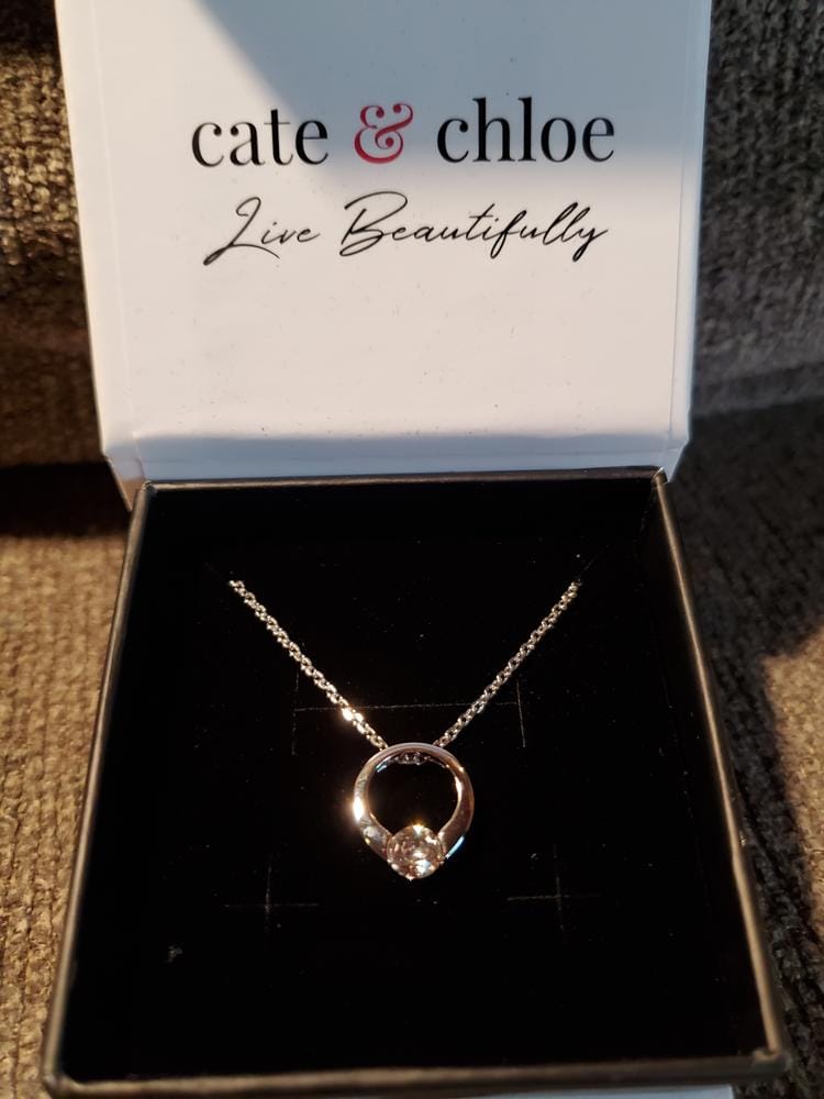 Customer photo review of Dahlia 18k White Gold Plated 13mm Hoop Necklace with Swarovski Crystal