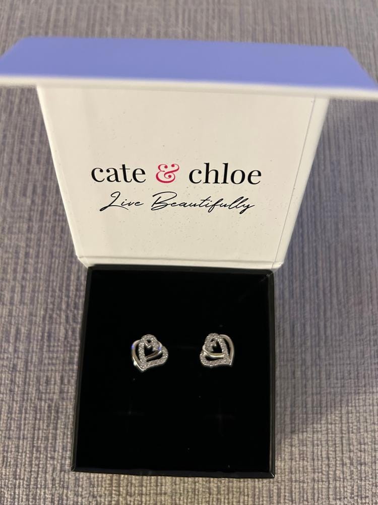 Customer photo review of Angela 18k White Gold Plated Silver Double Heart Stud Earrings with Swarovski Crystals