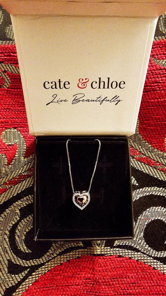Customer photo review of Susan 18k White Gold Plated Halo Heart Necklace with Swarovski Crystals