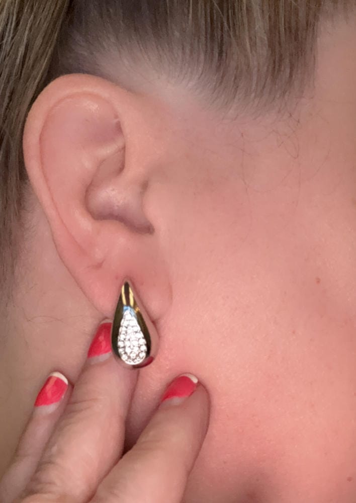 Customer photo review of Sally 18k White Gold Plated Tear drop Stud Earrings with Swarovski Crystals