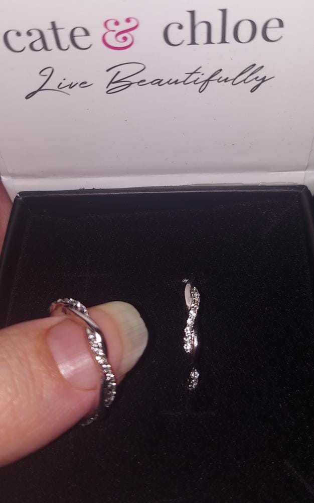 Customer photo review of Lauren 18k White Gold Plated 22mm Twisted Hoop Earrings with Swarovski Crystals