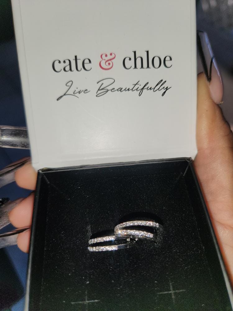 Customer photo review of Corina 18k White Gold Plated 20mm Hoop Earrings with Swarovski Crystals