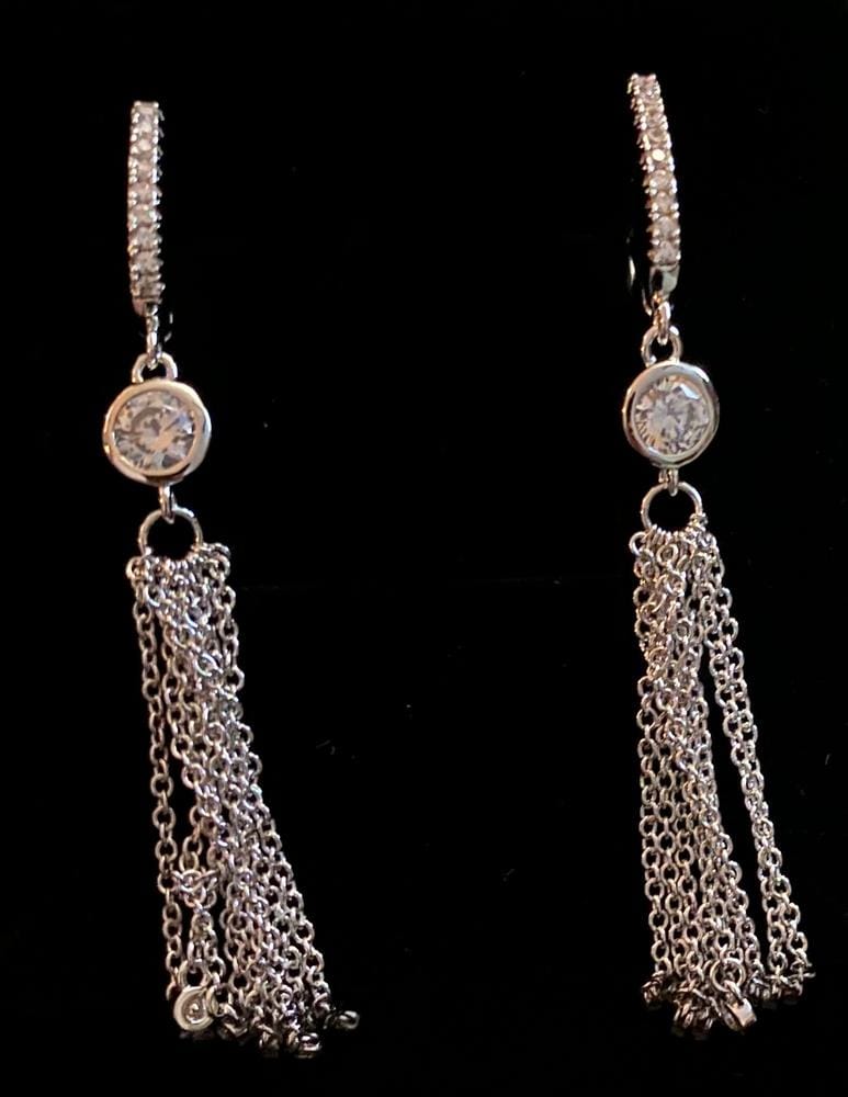 Customer photo review of Jackie 18k White Gold Plated Dangle Tassel Earrings with Simulated Diamond Crystals