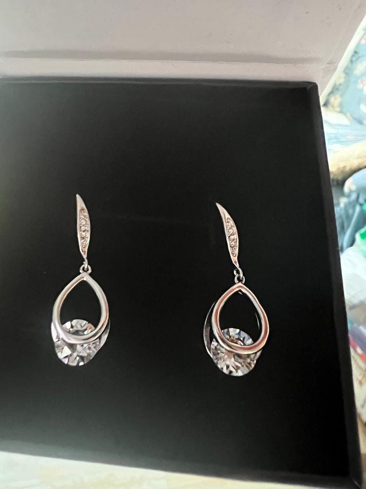Customer photo review of Brenda 18k White Gold Plated Drop Earrings with Swarovski Crystals