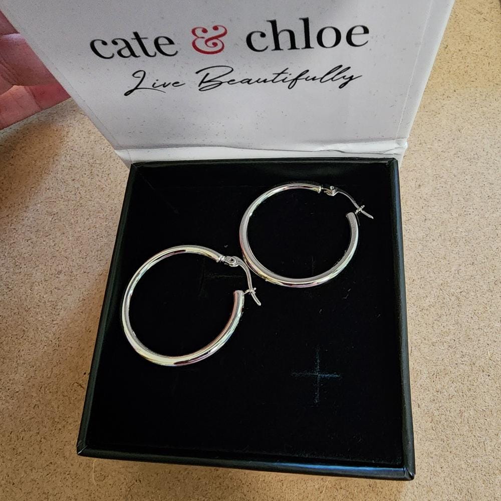 Customer photo review of Amy 18k White Gold Plated 20mm/30mm Hoop Earrings - Fab Fav Deals