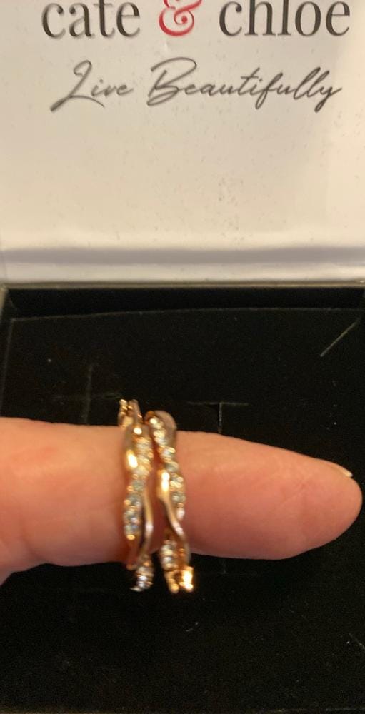 Customer photo review of Lauren 18k White Gold Plated 22mm Twisted Hoop Earrings with Swarovski Crystals